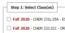 Portion of Select Classes section providing list of class checkboxes 