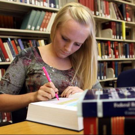 Student working in library